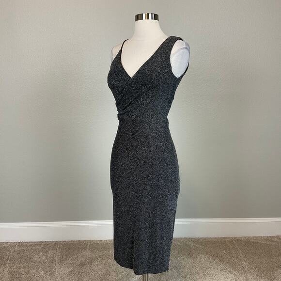 AQUA Black and Silver Sleeveless Metallic Midi Sheath Cocktail Dress Size 6 - Picture 5 of 11